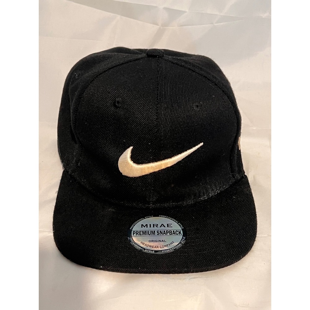 Mirae Premium Snapback Hat Black White Swoosh Nike Side Logo Adjustable Cap